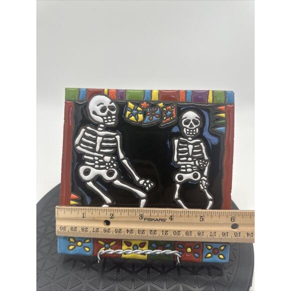6x6 Soccer Players Day-Of-The-Dead Dia De Los Muertos Clay Tile Skeleton - Picture 2 of 4